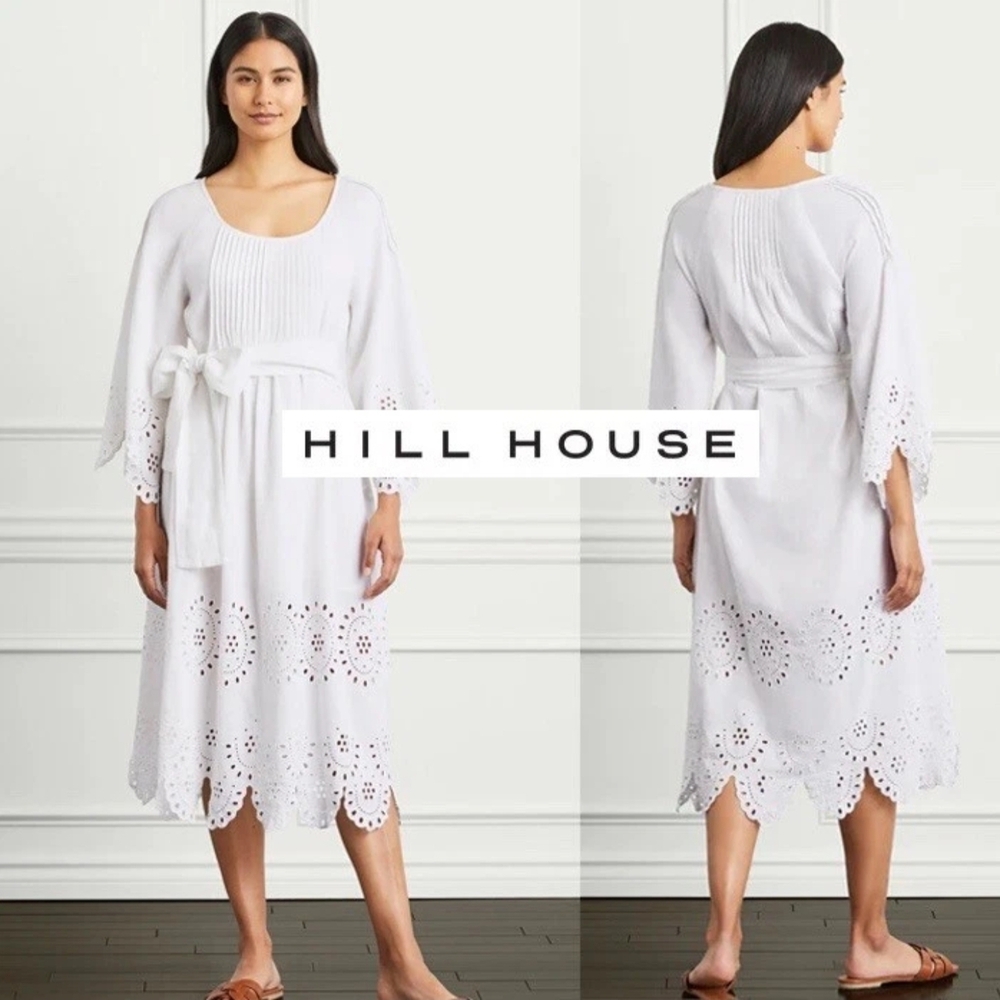 NWT Women's Hill House Linen Cora Dress White Eyelet Size M